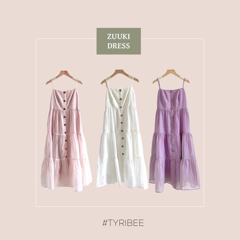 Đầm 2 dây dáng xòe tầng cúc dọc chất voan 2 lớp có lót lụa sang trọng nhiều màu – Zuuki Dress - Tyribee Clothing