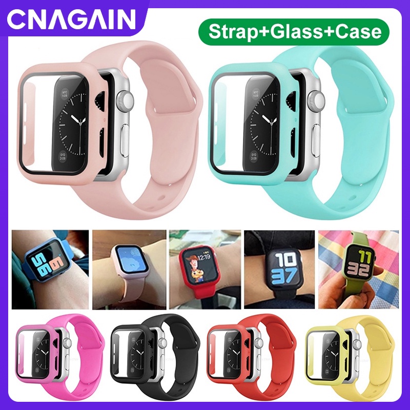 Kính Set Ốp Bảo Vệ + Dây Đeo + Ốp Bảo Vệ Cho Đồng Hồ Thông Minh 44mm 40mm 38mm 42mm 45 41 i Watch series7 6 5 4 3 se