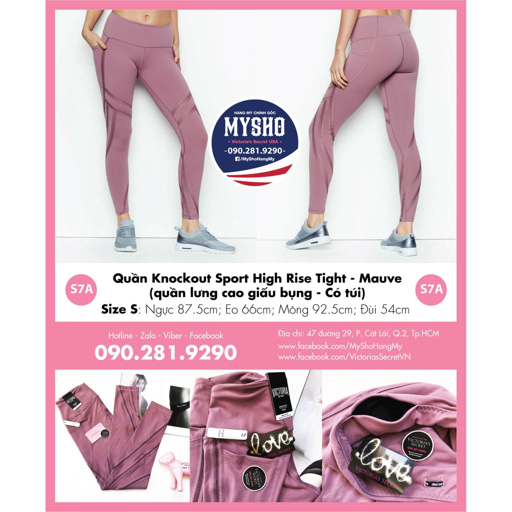 (Size S 07) Quần Knoout Sport T.ht, lưng cao, Mauve, thun co giãn - Hàng nhập Victoria's Secret USA