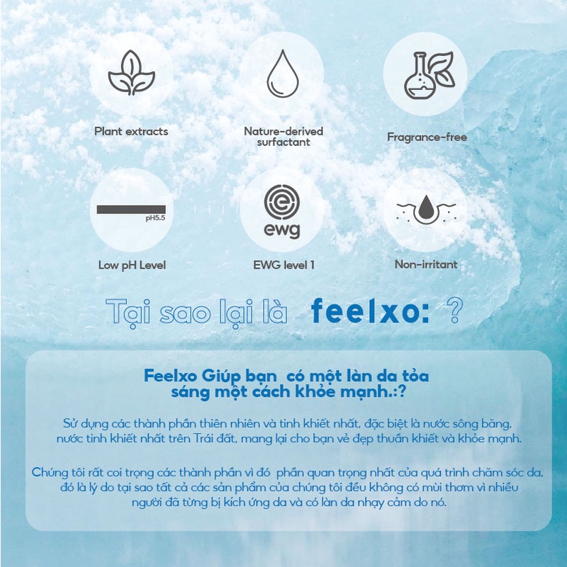 Toner Feelxo Glacier Centella dưỡng ẩm chiết xuất rau má  + tràm trà + phức hợp PHA 200ml/ 50ml
