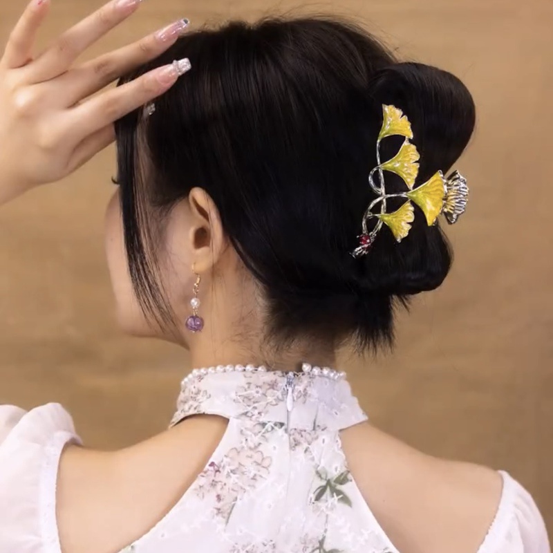 Trâm Cài Tóc Hình Lá Ginkgo Màu Vàng Phong Cách Trung Hoa Cổ Điển Cho Bé Gái