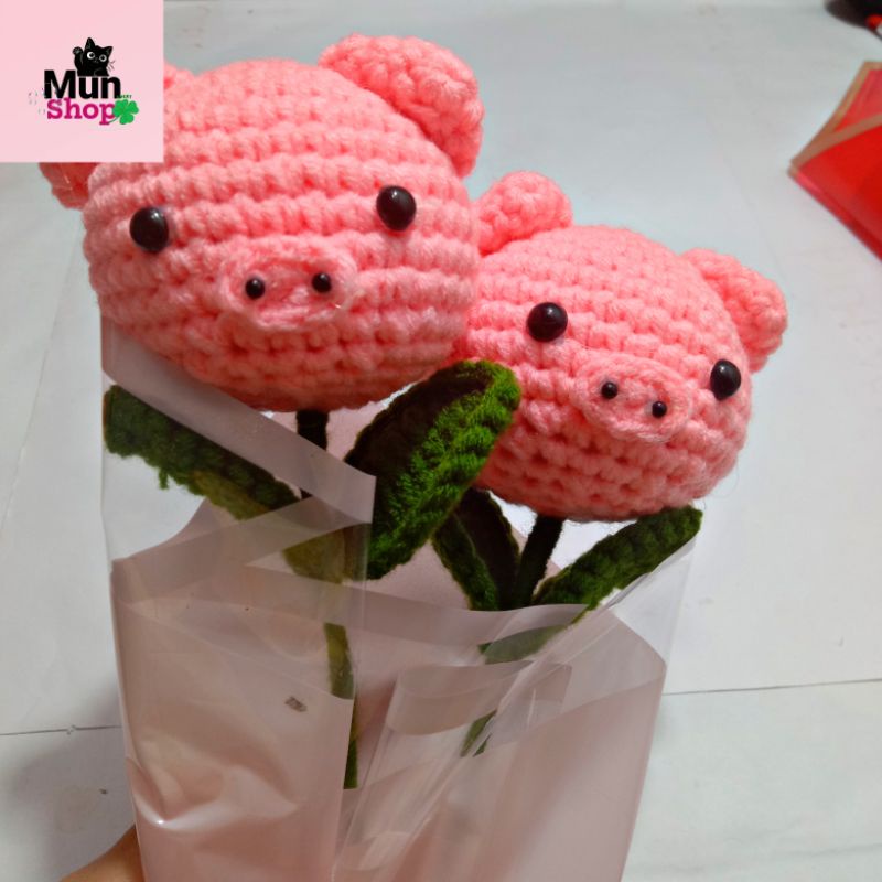 BÔNG HOA HÌNH CHÚ HEO LEN HANDMADE