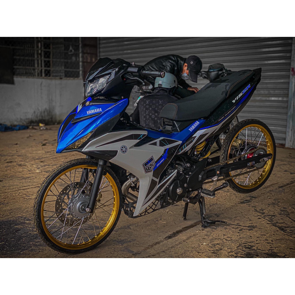 Tem rời dán xe Exciter 150 Y15 2021 mặt nạ xanh, bụng sau màu đen, bửng trắng