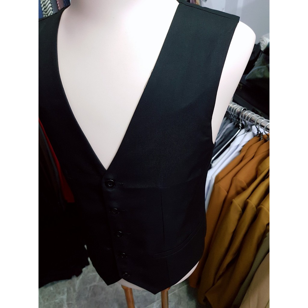 Combo áo vest nam + gile + cà vạt màu đen