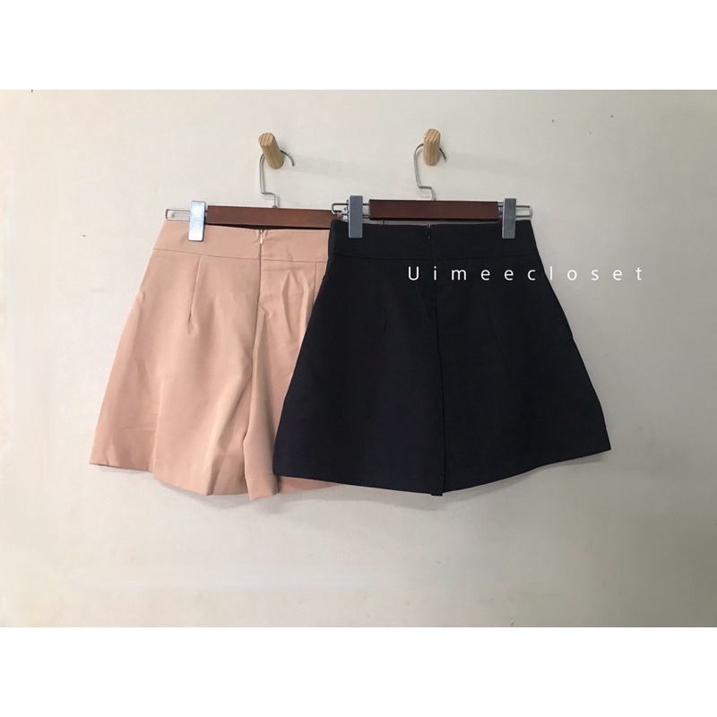 Quần short đùi nữ cạp cao xếp ly Uimeecloset chất liệu cotton lạnh dày dặn nhiều màu sắc