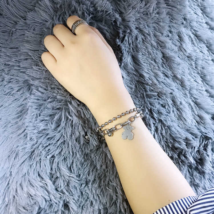 Vòng Tay Đôi Bằng Thép Không Gỉ Hình Gấu Dễ Thương | BigBuy360 - bigbuy360.vn