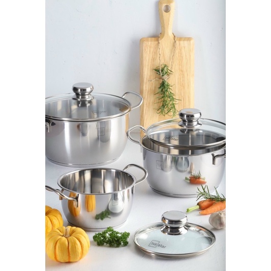 Bộ Nồi Bếp Từ 3 Nồi Inox Nắp Kính Dày 3 Đáy FiveStar Inox 430 Đáy Từ - Siêu Dày Dặn Và Sang Trọng