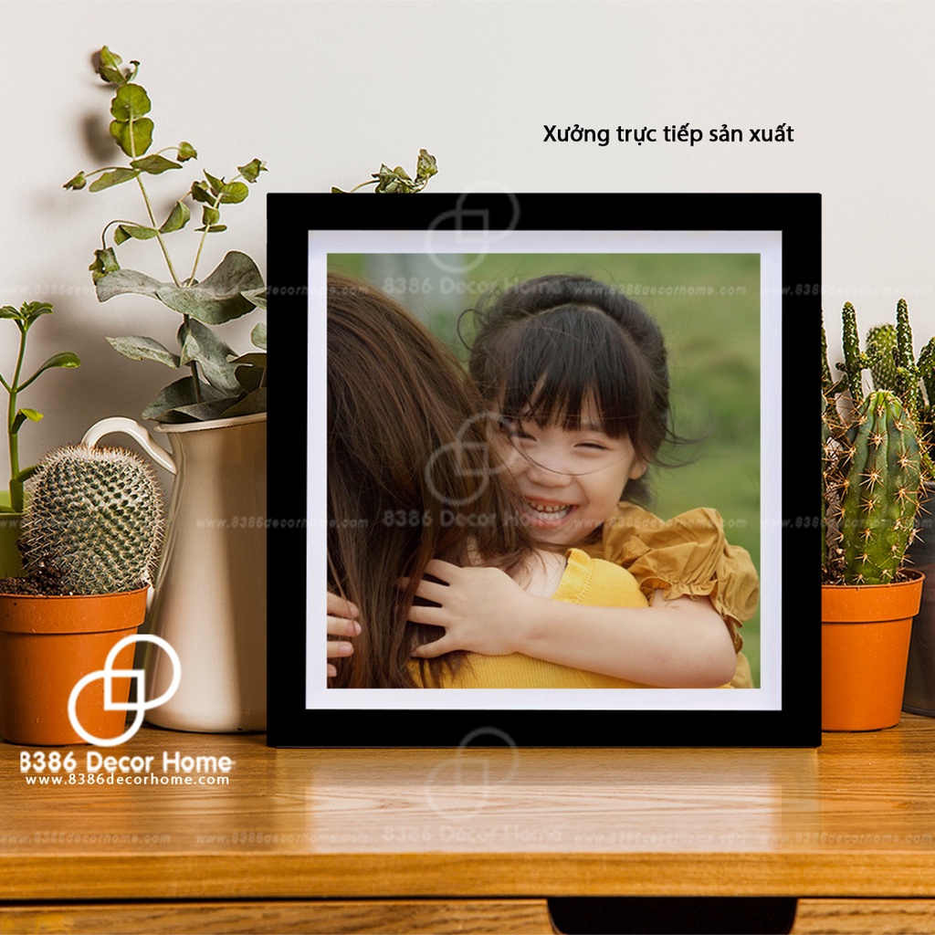 Khung ảnh 20x20cm màu đen trơn (Sơn màu từ gỗ thông thật)