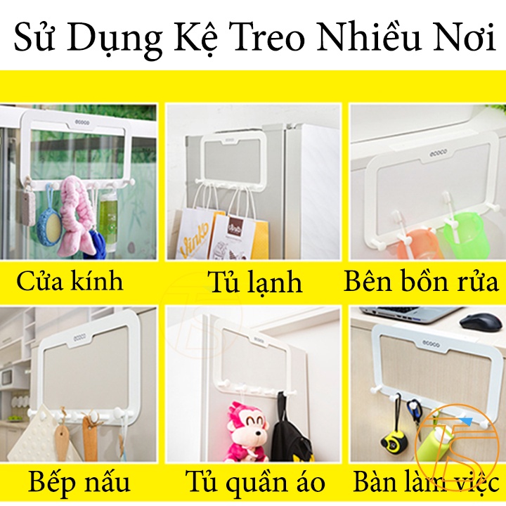 Móc Treo Đồ Sau Cửa 6 Móc Ecoco E1605 - Giá Dán Sau Cửa Treo Quần Áo Nón Tiện Lợi