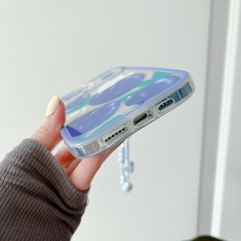 Ốp Điện Thoại Tpu Dẻo Trong Suốt Họa Tiết Hoa Tulip Xanh Dương Kèm Vòng Đeo Tay Cho iPhone 11 12 13Pro Max XS Max X XR 7 8 Plus