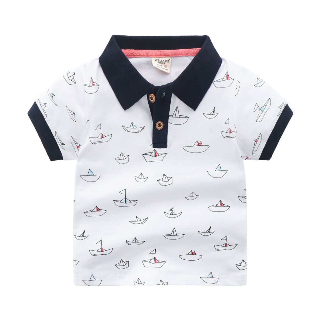 Áo POLO bé trai WELLKIDS hình thuyền cho bé chất cotton hàng xuất Âu Mỹ