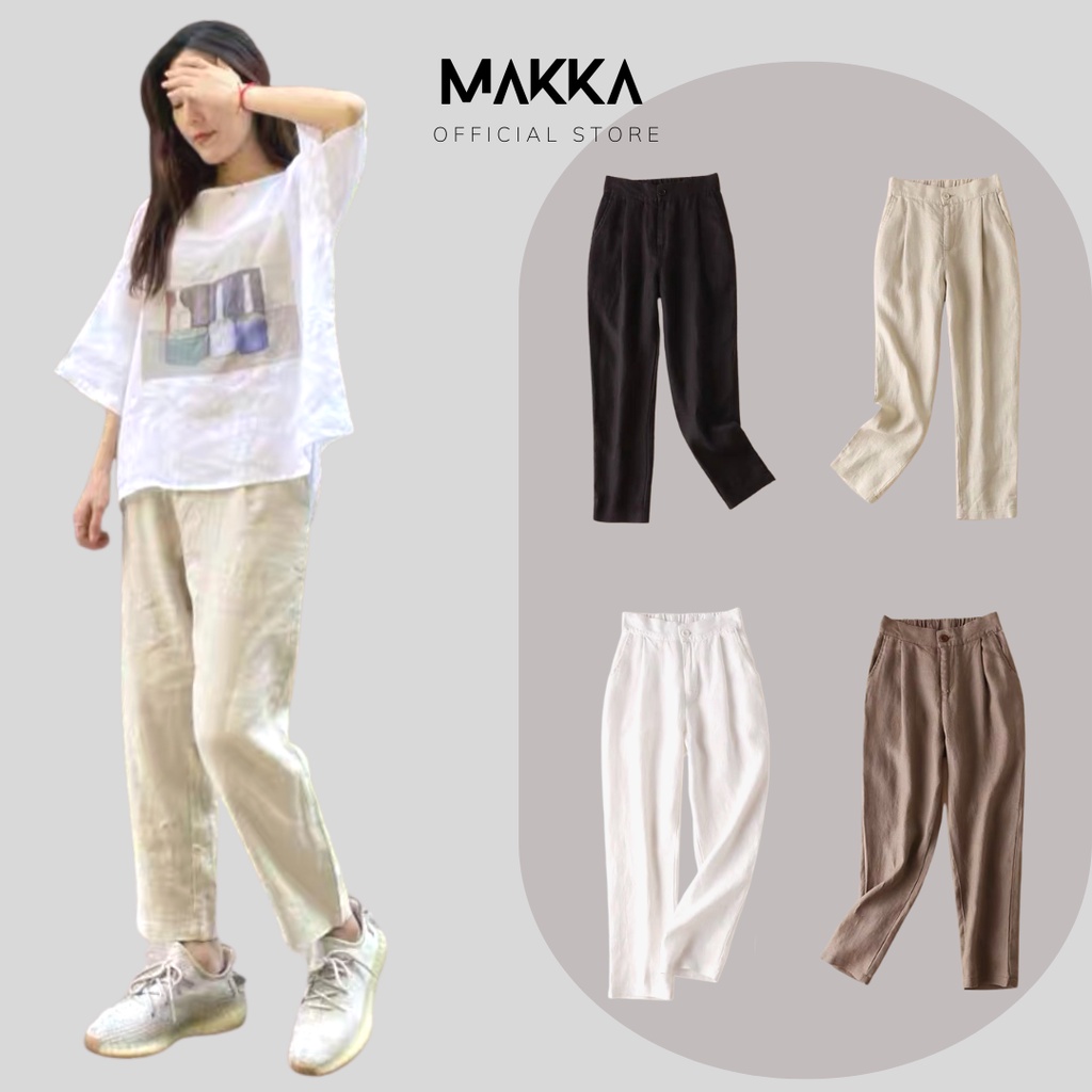 Quần baggy nữ MAKKA chất đũi nhật nhiều màu, quần becgi khóa trước chun sau thoải mái 821