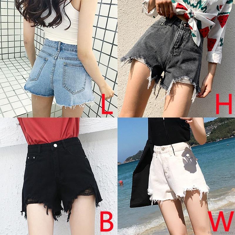 Quần Short Denim Lưng Cao Phong Cách Hàn Quốc Cho Nữ