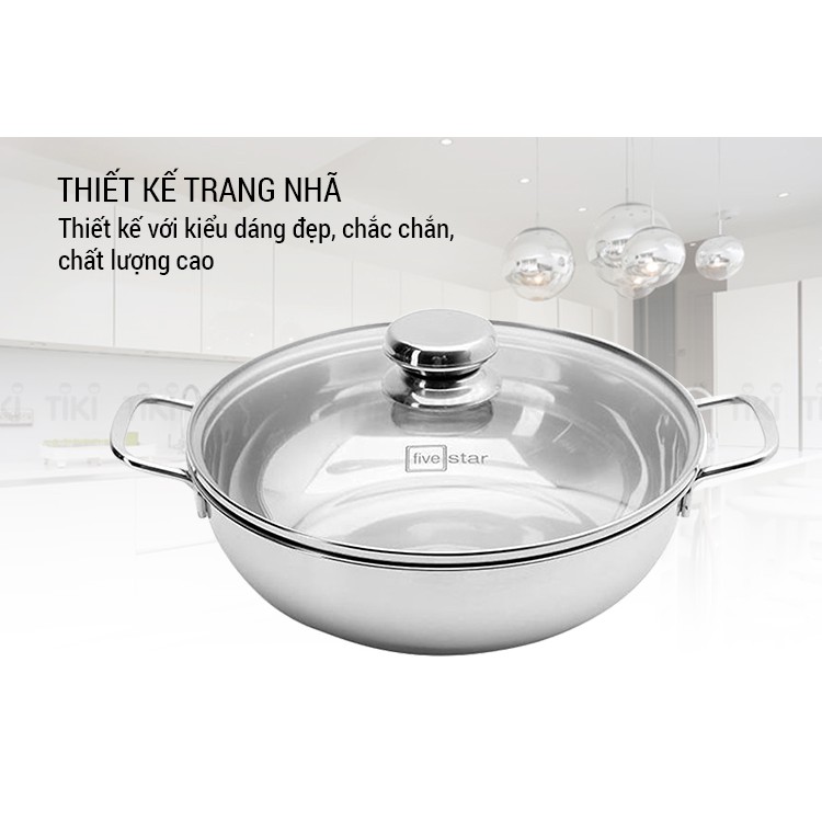 Nồi Lẩu Inox 430 Fivestar nắp kính dùng bếp từ