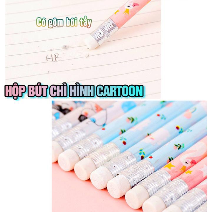 Hộp 10 bút chì chuốt hình Cartoon - nhiều màu - giao mẫu ngẫu nhiên - tặng 1 đồ chuốt mẫu ngẫu nhiên