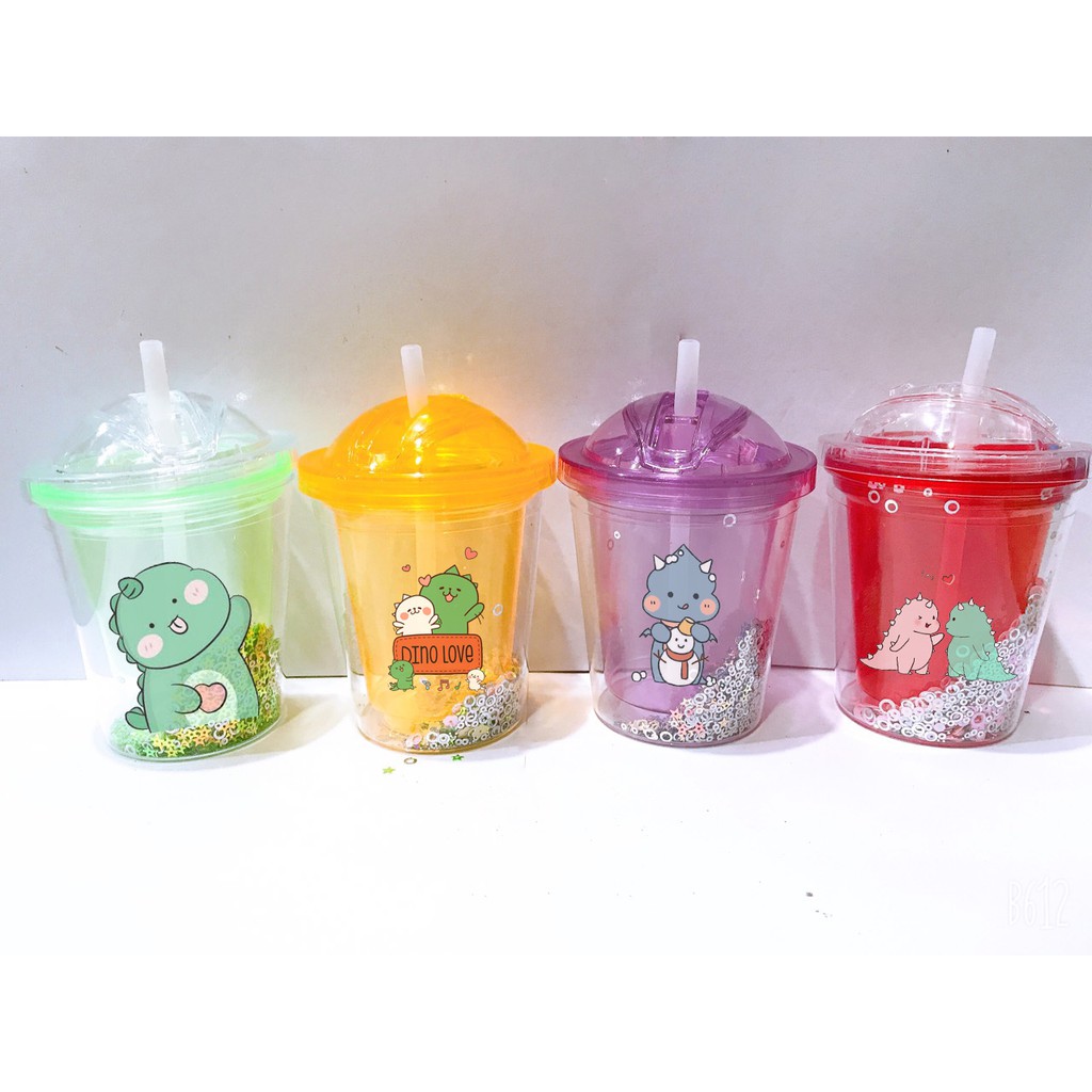 cốc 2 lớp kim tuyến khủng long CNKI17 cốc giữ nhiệt ly 2 lớp cốc làm lạnh dễ thương 500ml