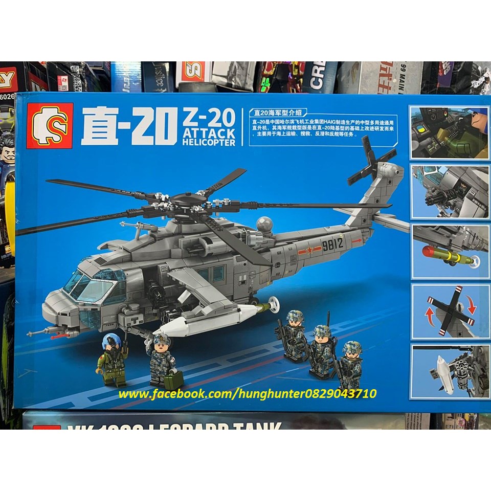 Lego Army Sembo block 202125 Attack Helicopter Bộ lắp ráp Máy bay trực thăng chiến đấu Z 20 - 935 chi tiết