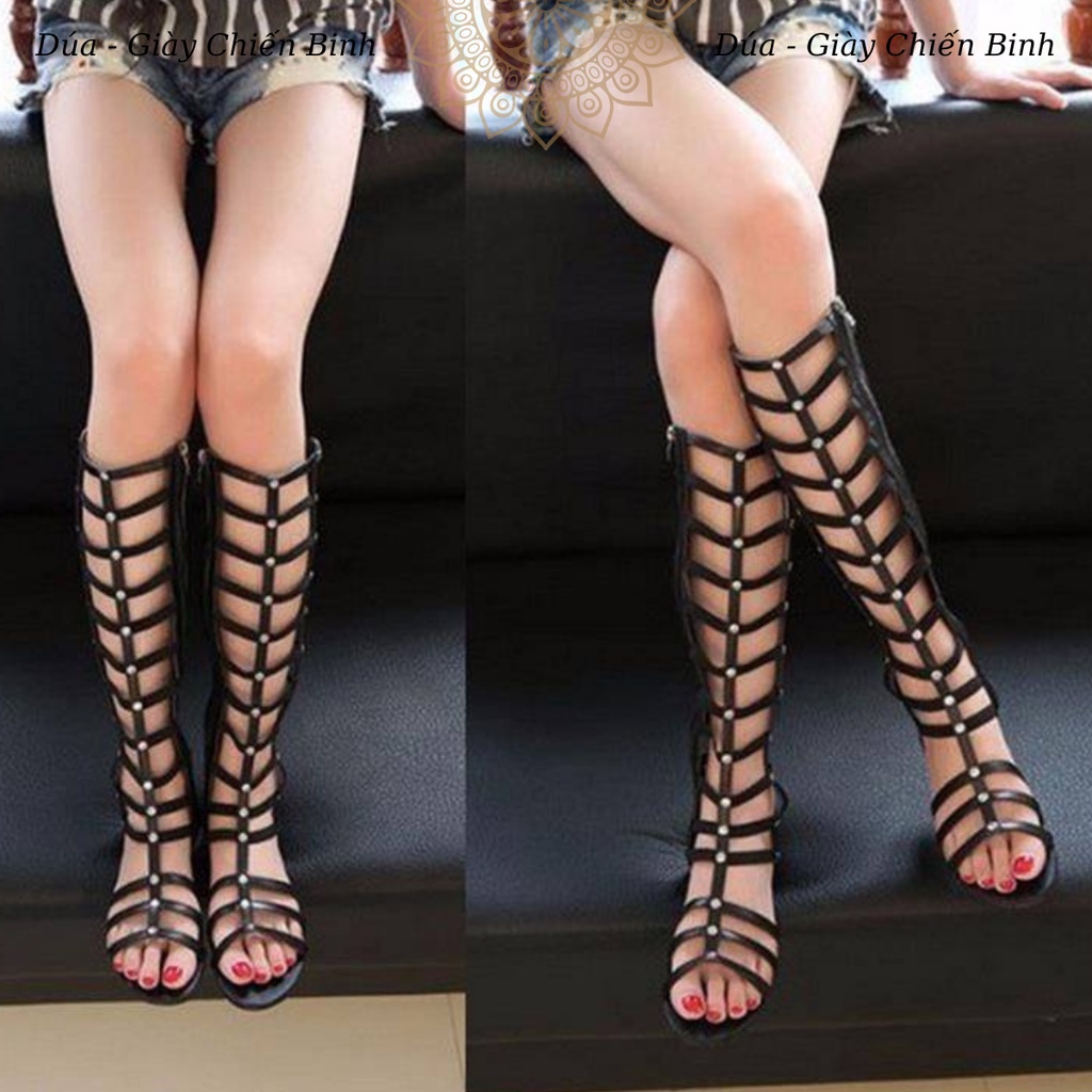 Giày Sandal Chiến Binh Ngang Gối C01, Sandal Cổ Cao