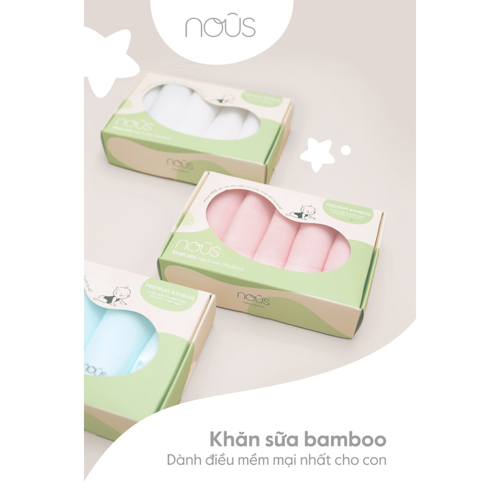 Nous- Khăn sữa sợi tre Nous sơ sinh hộp 5 chiếc