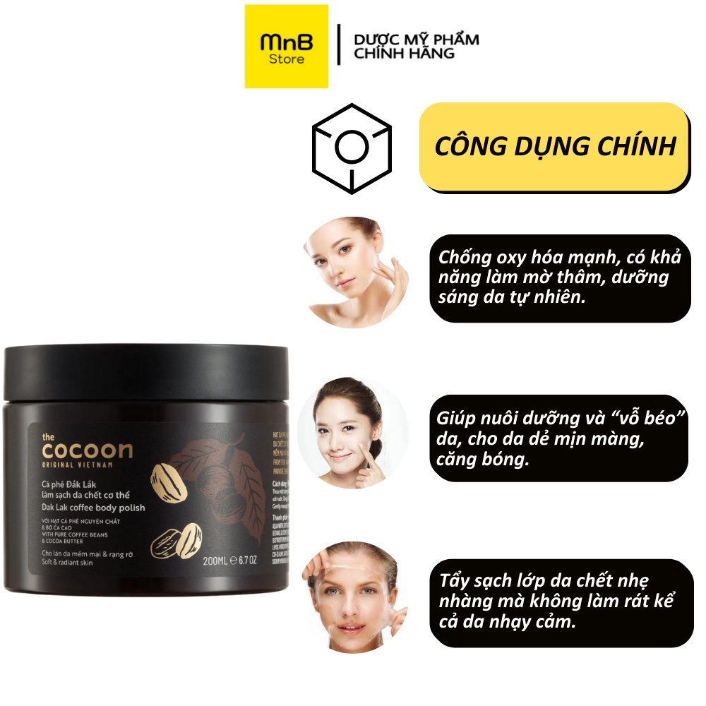 Tẩy da chết cà phê Đắk lắk Cocoon làm sạch da chết 200ml