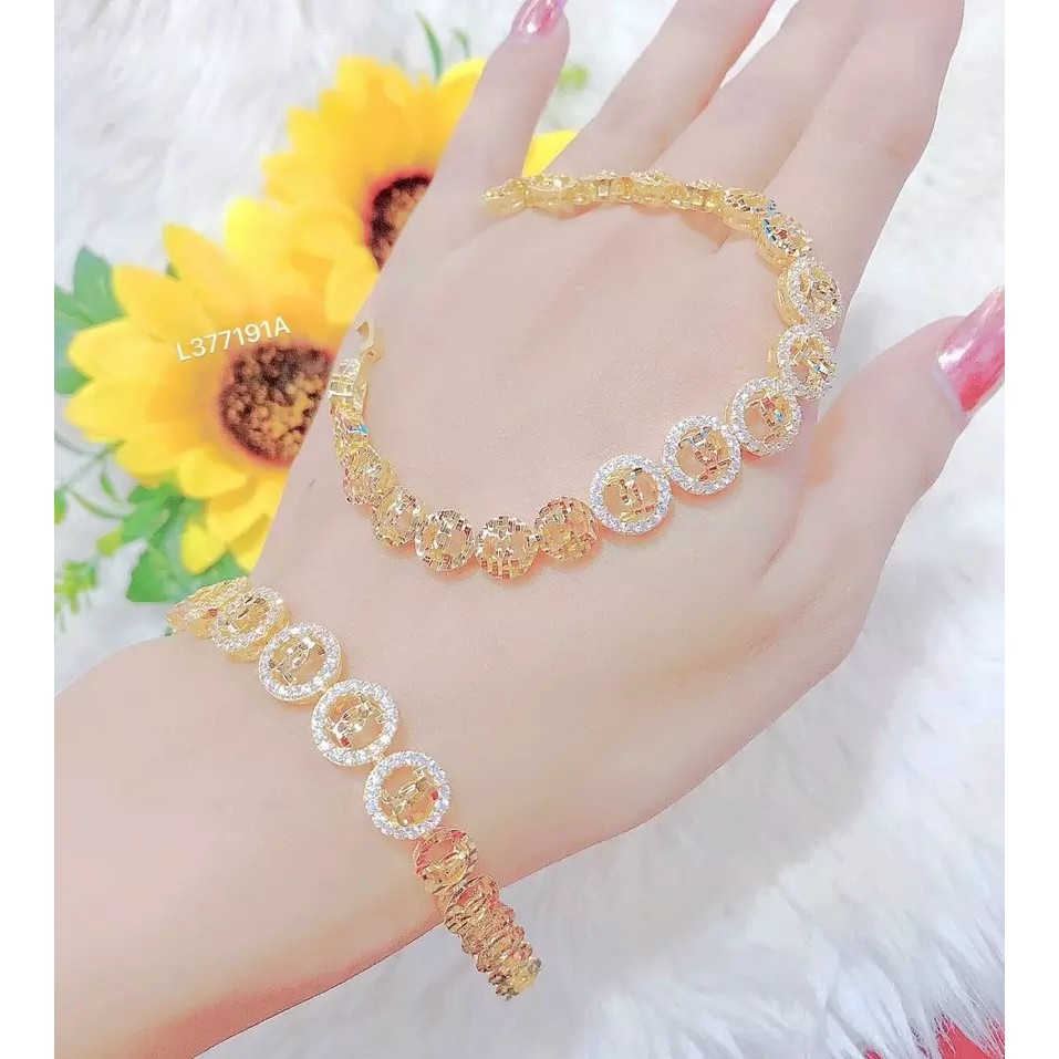 Lắc Tay Nữ Hoa Văn Tròn  Chạm Khắc 091R2309 - Bền màu theo thời gian - Mang đi chơi. đi tiệc rất đúng