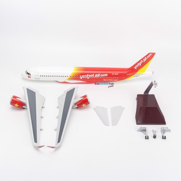 Mô hình máy bay lắp ráp có đèn led Vietjet Air Airbus A320 47cm Everfly