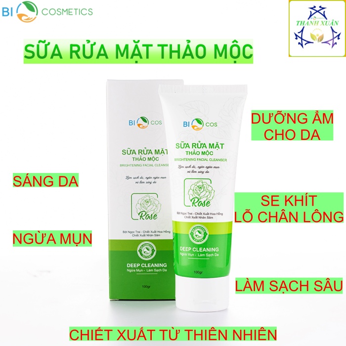 Sữa Rửa Mặt Thảo Mộc Trắng Da BioCos Dành Cho Da Dầu Mụn Ẩn, Da Khô, Hỗn Hợp Làm Sạch, Sáng Da Phù Hợp Da Nam Và Nữ Giới