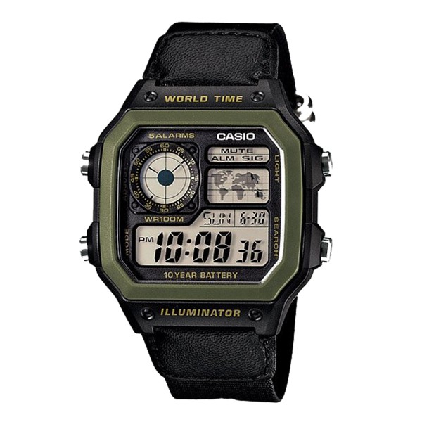 Đồng Hồ Nam Casio Standard AE-1200WHB-1BVDF Chính Hãng Dây Vải | Casio WorldTime AE-1200WHB-1B