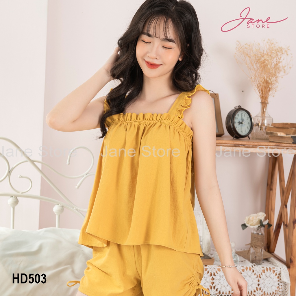Bộ ngủ dễ thương JANE chất đũi nhăn, hai dây, mã HD50 | BigBuy360 - bigbuy360.vn