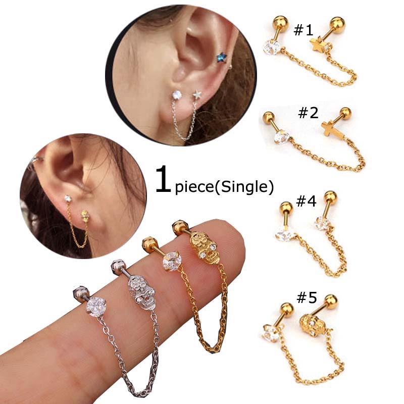 Khuyên Tai Sợi Xích Bằng Thép Không Gỉ Nhiều Mặt Tùy Chọn