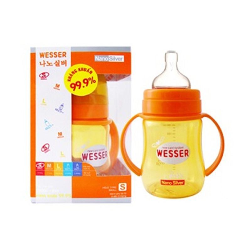 Bình Sữa Nano Silver Wesser 180ml (cổ rộng kháng khuẩn 99,9%).