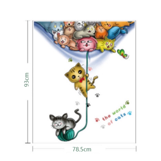 Decal trang trí tường - Chú mèo đu dây