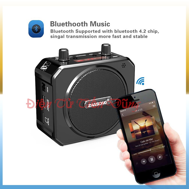 Máy trợ giảng zansong m80 hỗ trợ USB thẻ nhớ TF bluetooth và đài FM chân AUX 3.5