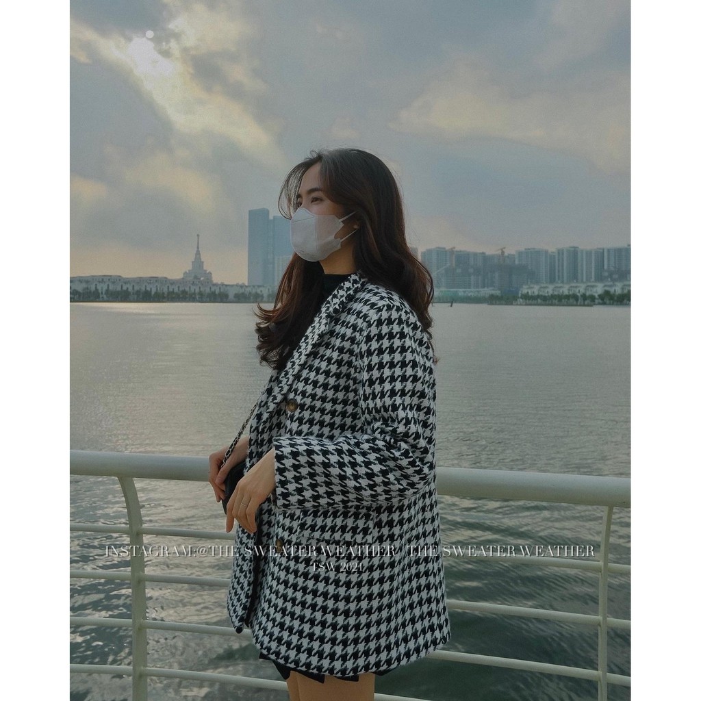 (Ảnh thật) Áo khoác dạ kẻ ziczac chần phao oversize the.sweaterweather TSW | BigBuy360 - bigbuy360.vn