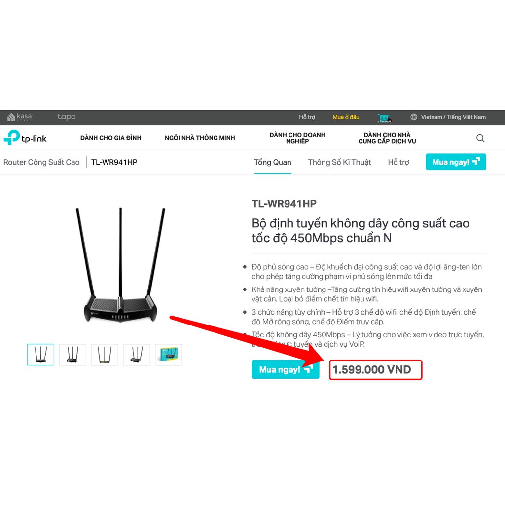 TP-Link N 450Mbps Công suất cao Router Wi-Fi - TL-WR941HP - Hàng Chính Hãng