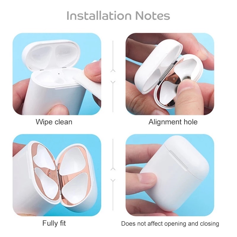 Miếng Dán Kim Loại Mạ Điện Chống Bụi Chống Trầy Bảo Vệ Hộp Sạc Tai Nghe Airpods 3
