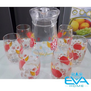Bộ Bình 6 Ly Thủy Tinh Hoa Văn Cao Cấp
