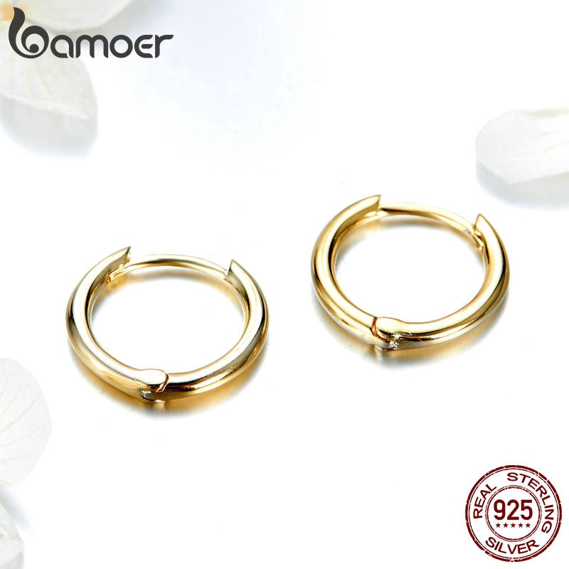 Bông Tai Bamoer bạc Tông Màu Vàng Hình Tròn Đơn Giản Dành Cho Nữ