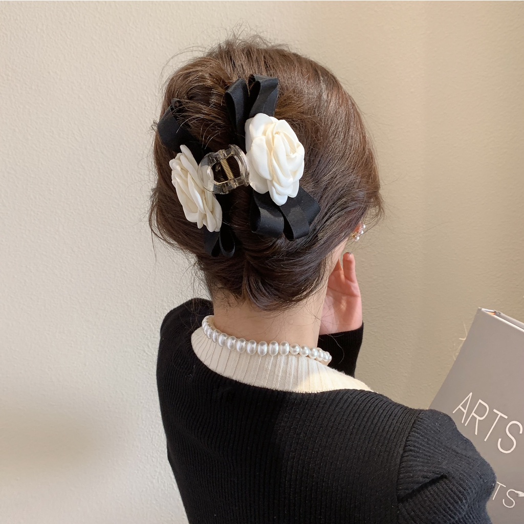 Kẹp Tóc Hình Nơ Đính Hoa Trà Thời Trang Hàn Quốc Xinh Xắn Cho Nữ