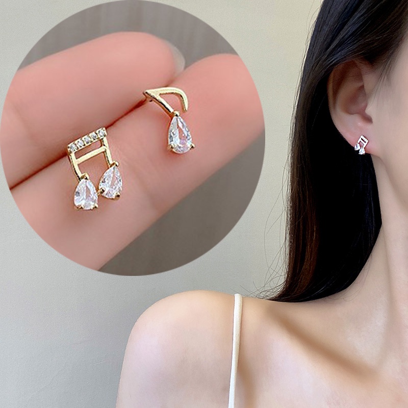 Khuyên Tai Không Đối Xứng Hình Nốt Nhạc Đính Đá Zircon 2022 Thời Trang Hàn Quốc Cao Cấp Cho Nữ s925