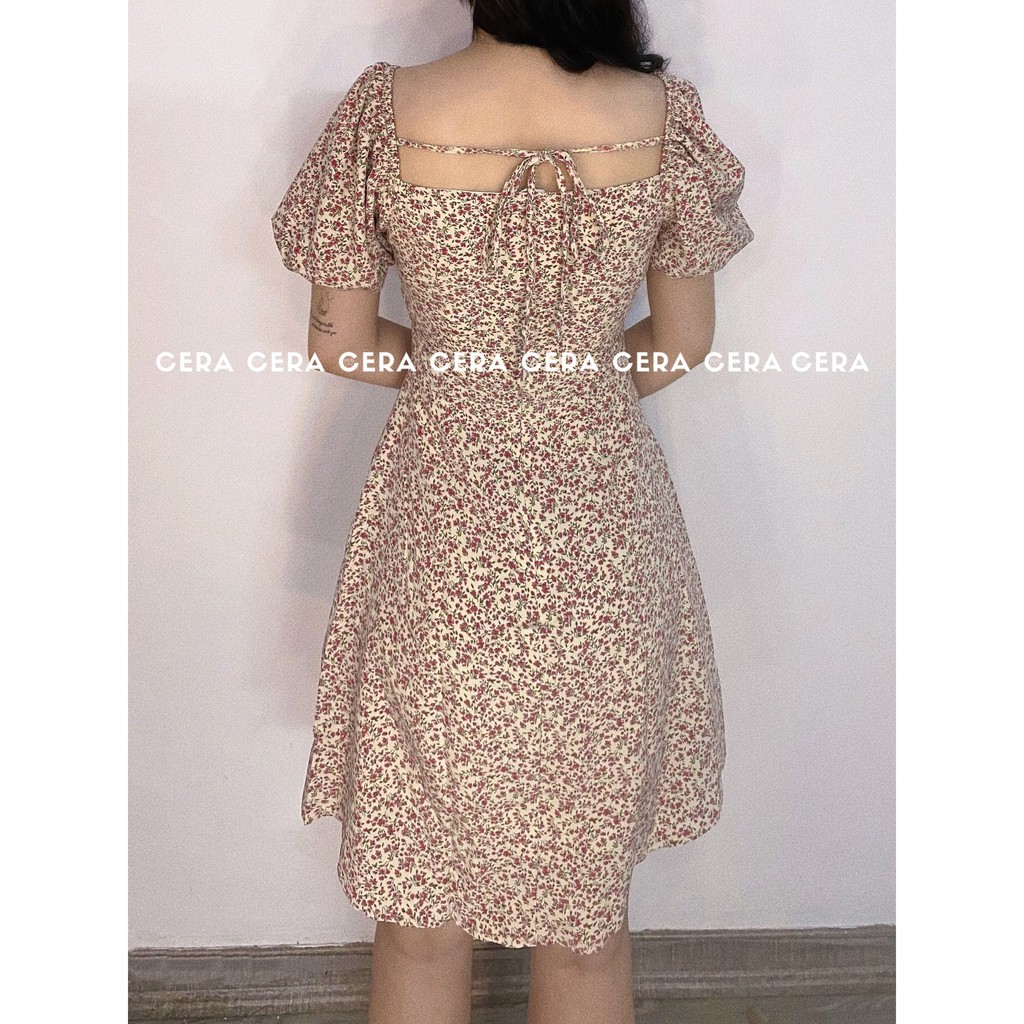 Váy hoa nhí vintage dáng xòe 🍓 Đầm hoa nhí chữ A tiểu thư ulzzang có dây buộc lưng 🍓 CERA FASHION | BigBuy360 - bigbuy360.vn