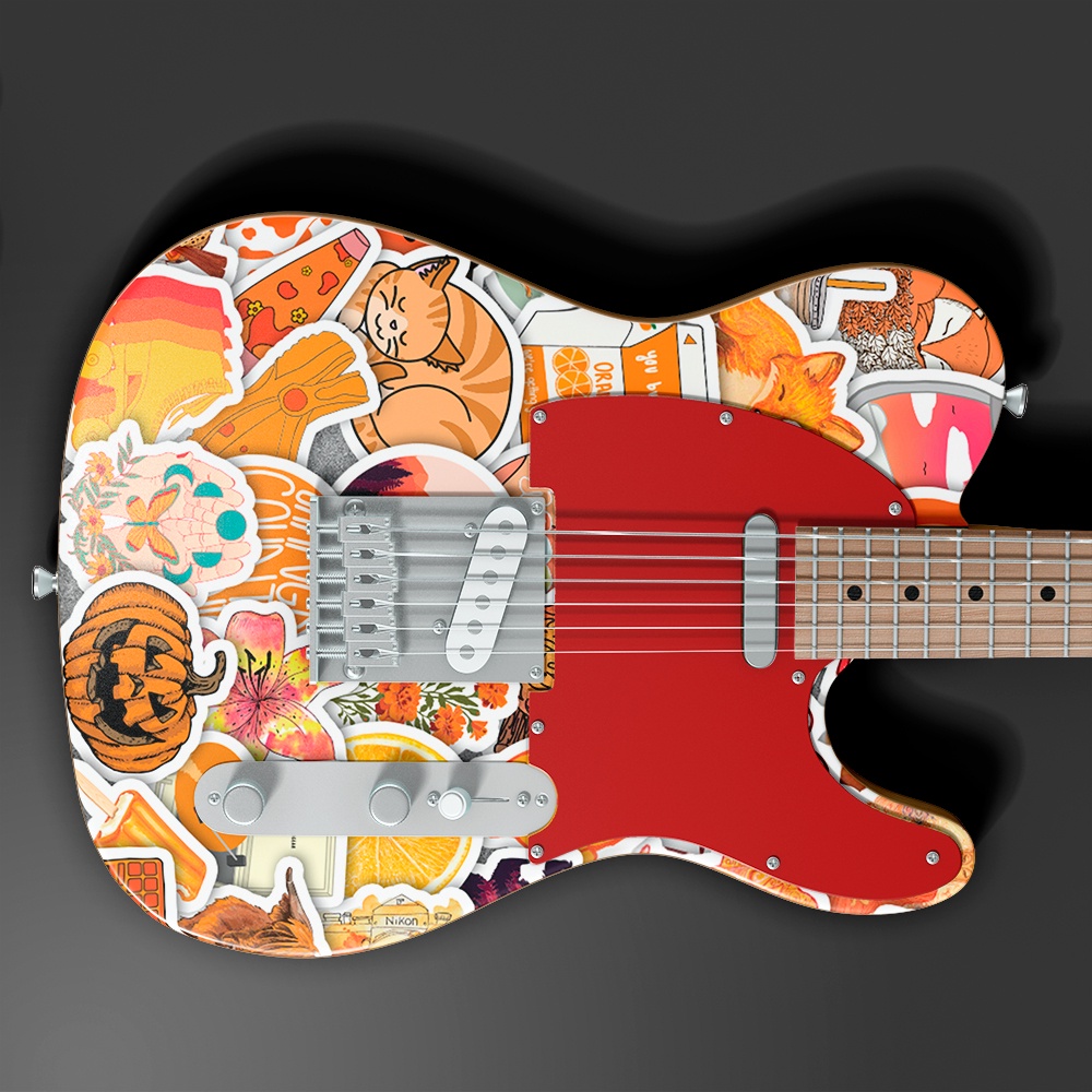 Set 50 cái Sticker màu Cam dán mũ bảo hiểm, hình dán Orange chống nước, decal màu cam trang trí laptop, điện thoại