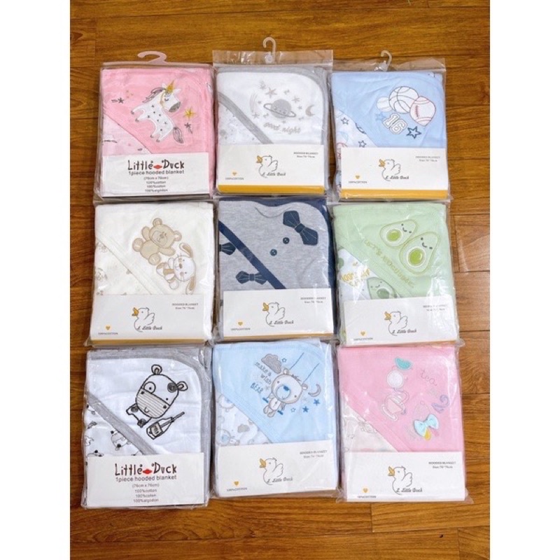 (KT 95*95cm Hàng Loại 1) Choàng ủ, Chăn ủ Cotton 2 lớp có mũ thoáng mát, mềm mịn cho bé