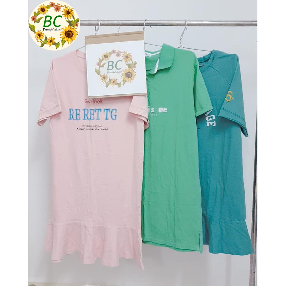 Đầm thun suông đuôi cá bâu cổ vải cotton mịn