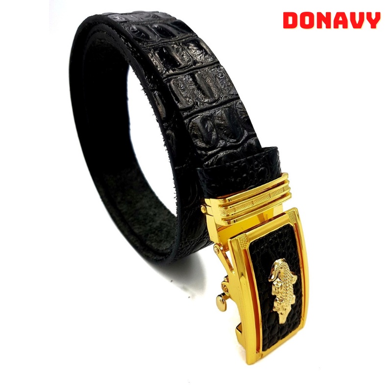 Thắt Lưng Nam Da Bò DONAVY 100% Khóa Tự Động Đầu Cá Sấu Bắt Mắt D.TLCS