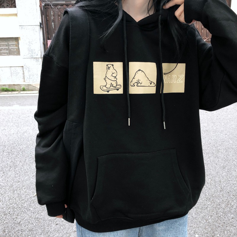 Áo hoodie form rộng nữ màu trắng đen chất đẹp hàng quảng châu BST áo thu đông unisex Ulzzang 2020 | BigBuy360 - bigbuy360.vn