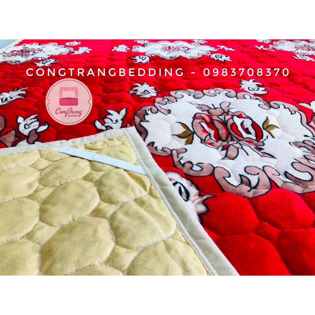 Thảm lông cừu trải giường thảm nhung đa năng, thảm trải giường 3 lớp - Mẫu Hoàng Gia Đỏ Chất Lượng