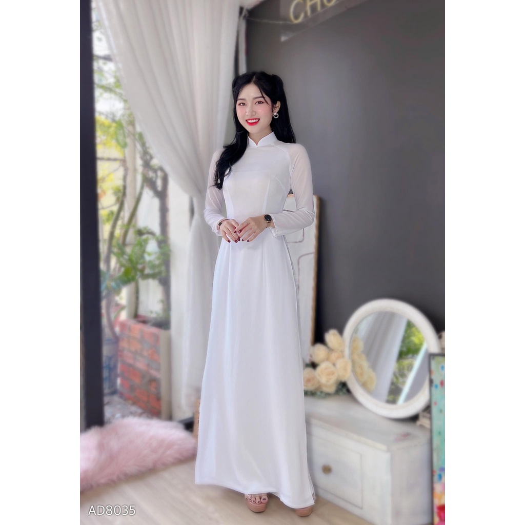 Áo dài trắng học sinh vải chiffon 4 tà chưa kèm quần CHUU AD8035