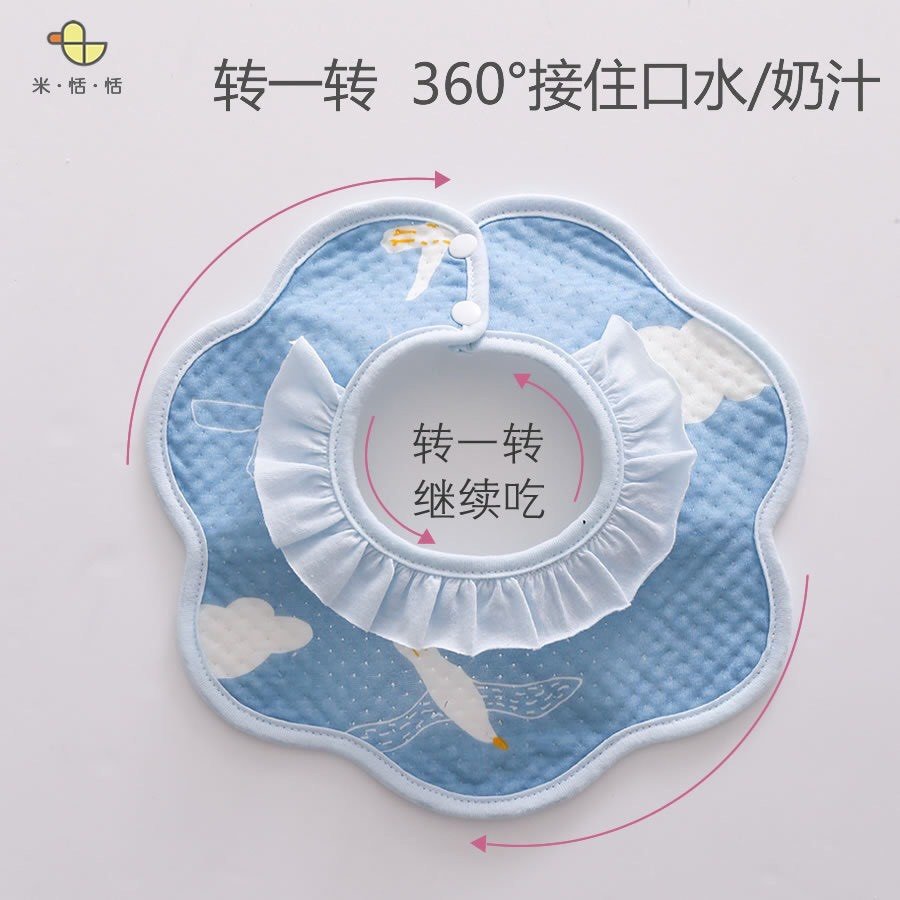 Yếm Tròn chống thấm cho bé ăn dặm xoay 360 độ siêu mềm mại,thấm hút