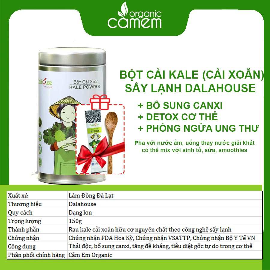 BỘT CẢI XOĂN KALE DALAHOUSE THẢI ĐỘC PHÒNG NGỪA UNG THƯ BỔ SUNG CANXI TĂNG ĐỀ KHÁNG - KALE150